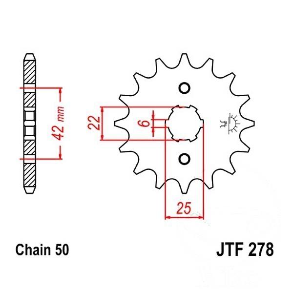 Ritzel 14Z Teilung 530 grobverzahnt 6 Innendurchmesser 22/25