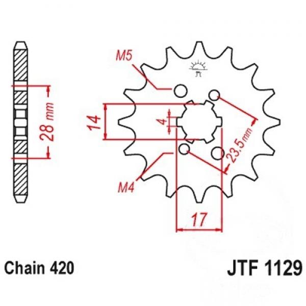 Ritzel 15Z Teilung 420 grobverzahnt 4 Innendurchmesser 14/17