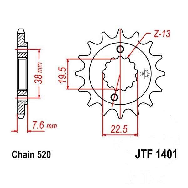 Ritzel 15Z Teilung 520 feinverzahnt Innendurchmesser 19.5/22