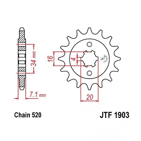 Ritzel 15Z Teilung 520 grobverzahnt 4 Innendurchmesser 16/20