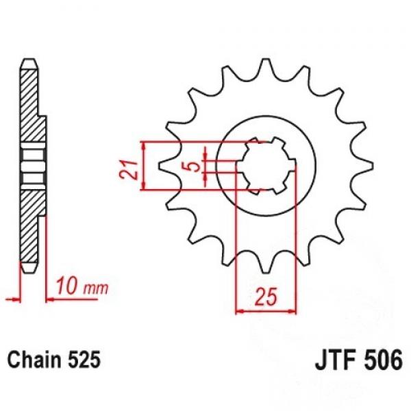 Ritzel 15Z Teilung 525 grobverzahnt 5 Innendurchmesser 21/25