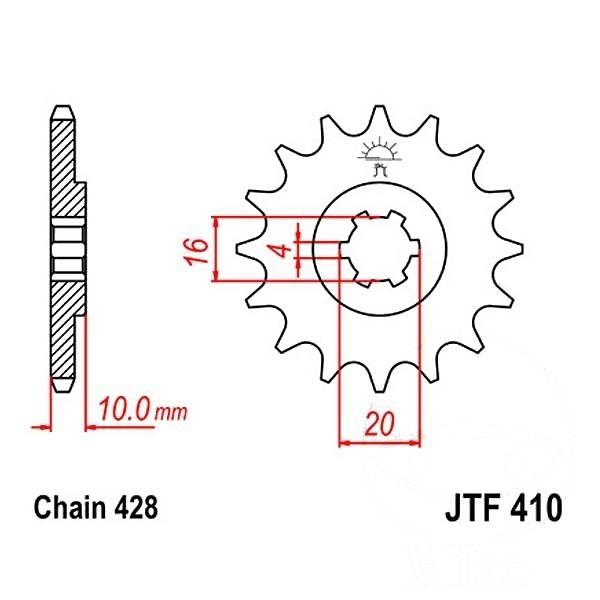 Ritzel 16Z Teilung 428 grobverzahnt 6 Innendurchmesser 16/20