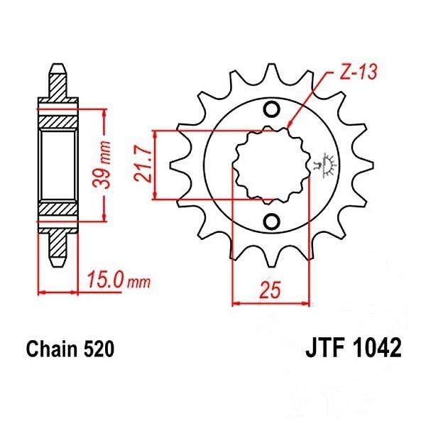 Ritzel 16Z Teilung 520 feinverzahnt Innendurchmesser 21.4/25