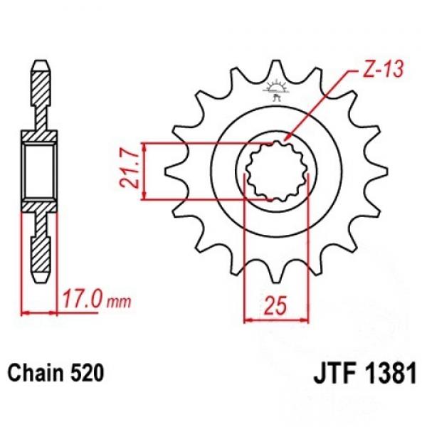 Ritzel 16Z Teilung 520 feinverzahnt Innendurchmesser 21.7/25