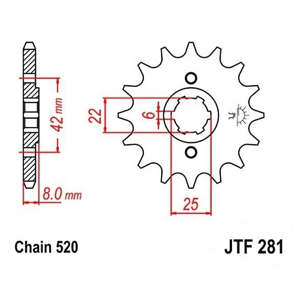 Ritzel 16Z Teilung 520 grobverzahnt 6 Innendurchmesser 22/25