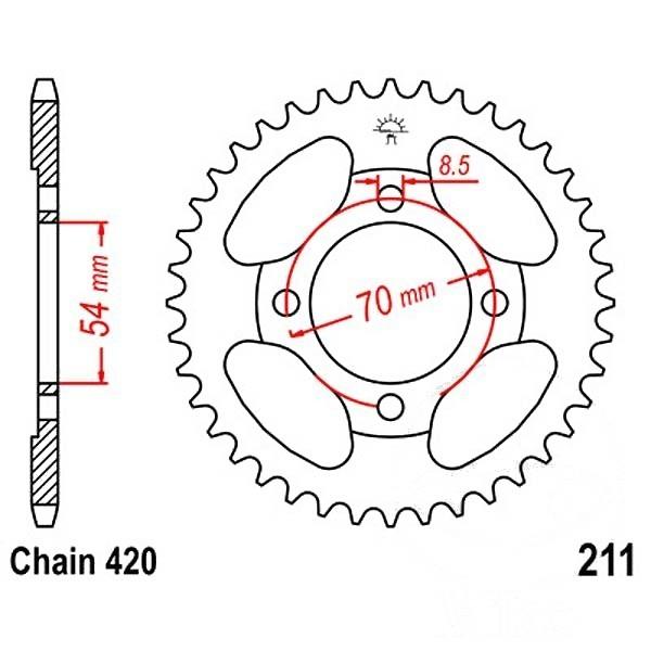 Kettenrad 34Z Teilung 420 Innendurchmesser 054 Lochkreis 070