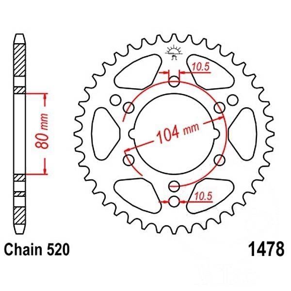 Kettenrad 34Z Teilung 520 Innendurchmesser 080 Lochkreis 104