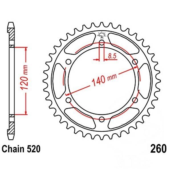 Kettenrad 40Z Teilung 520 Innendurchmesser 120 Lochkreis 140