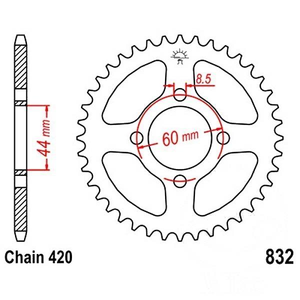 Kettenrad 42Z Teilung 420 Innendurchmesser 044 Lochkreis 060