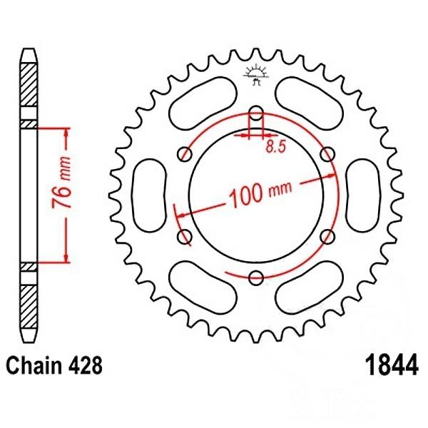 Kettenrad 42Z Teilung 428 Innendurchmesser 076 Lochkreis 100