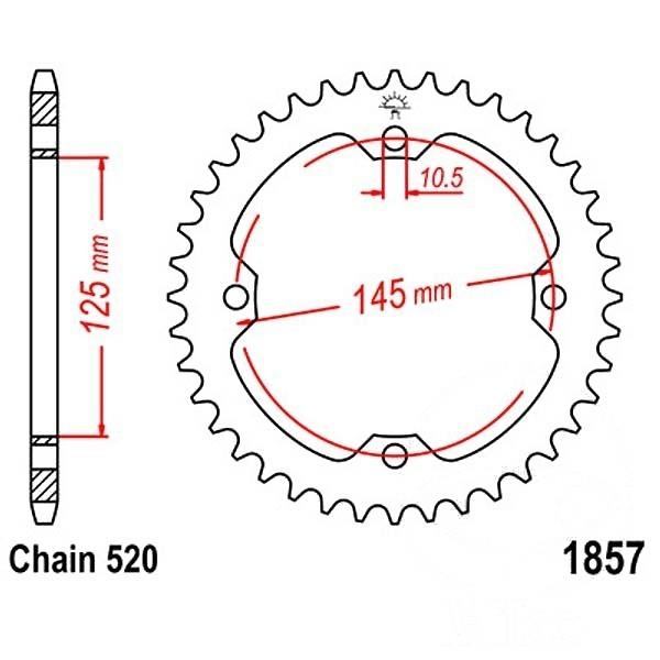 Kettenrad 42Z Teilung 520 Innendurchmesser 125 Lochkreis 145