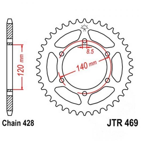 Kettenrad 44Z Teilung 428 Innendurchmesser 120 Lochkreis 140