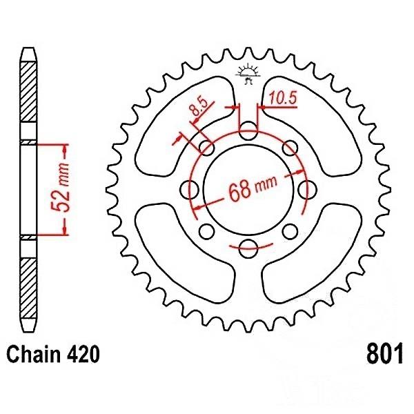 Kettenrad 51Z Teilung 420 Innendurchmesser 052 Lochkreis 068