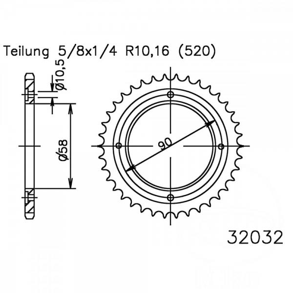 Kettenrad 31Z Teilung 520 schwarz Innendurchmesser 058 Lochkreis 090