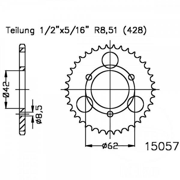 Kettenrad 32Z Teilung 428 schwarz Innendurchmesser 042 Lochkreis 062