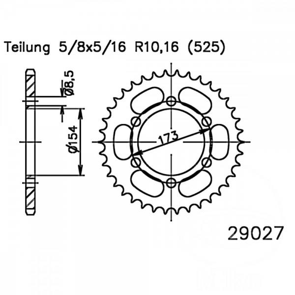 Kettenrad 43Z Teilung 525 schwarz Innendurchmesser 154 Lochkreis 173