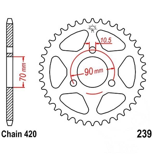 Kettenrad Stahl Teilung 420, Zähne 45