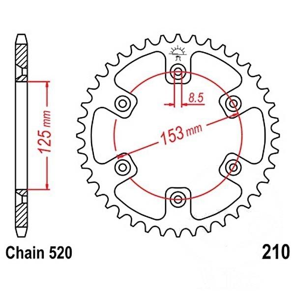 Kettenrad Stahl Teilung 520, Zähne 49