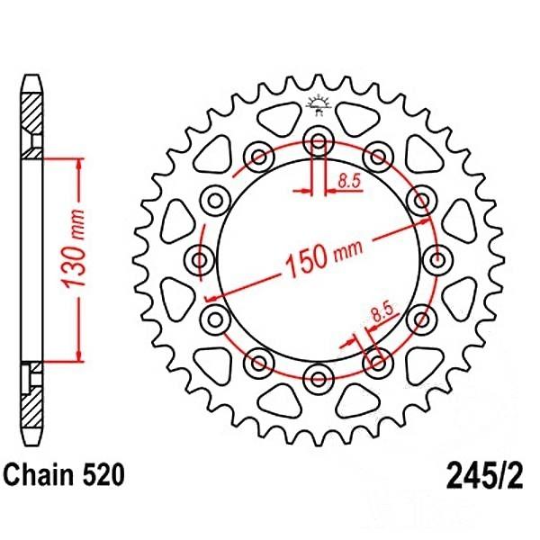 Kettenrad Stahl Teilung 520, Zähne 38