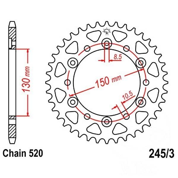 Kettenrad Stahl Teilung 520, Zähne 43