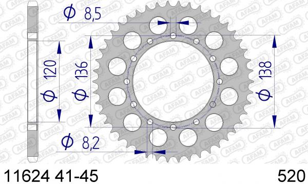 AFAM Kettenrad Alu Teilung 520 Teilung, Zähne 45