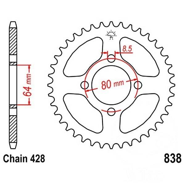 Kettenrad Stahl Teilung 428, Zähne 39