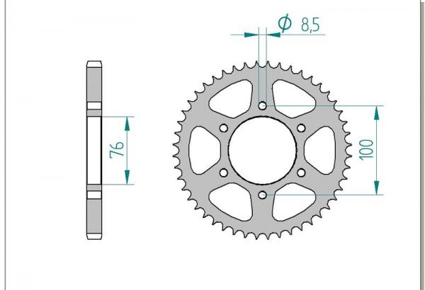 Kettenrad Stahl Teilung 428, Zähne 43