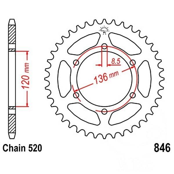 Kettenrad Stahl Teilung 520, Zähne 45