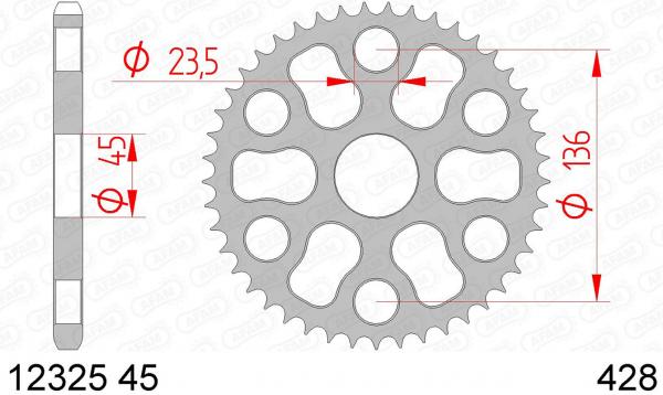 Kettenrad Stahl Teilung 428, Zähne 45