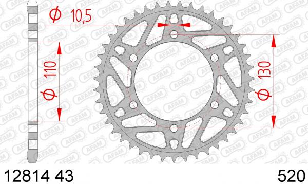 Kettenrad Stahl Teilung 520, Zähne 43