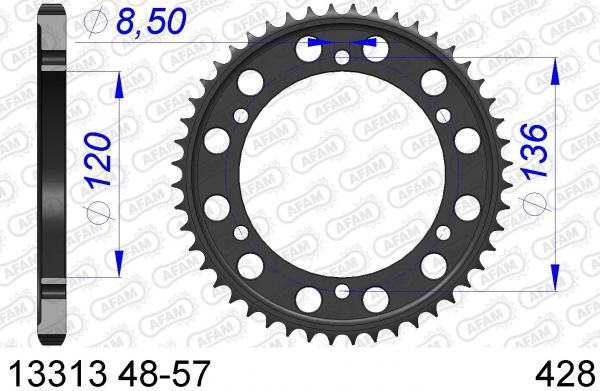 AFAM Kettenrad Alu Teilung 428, Zähne 57