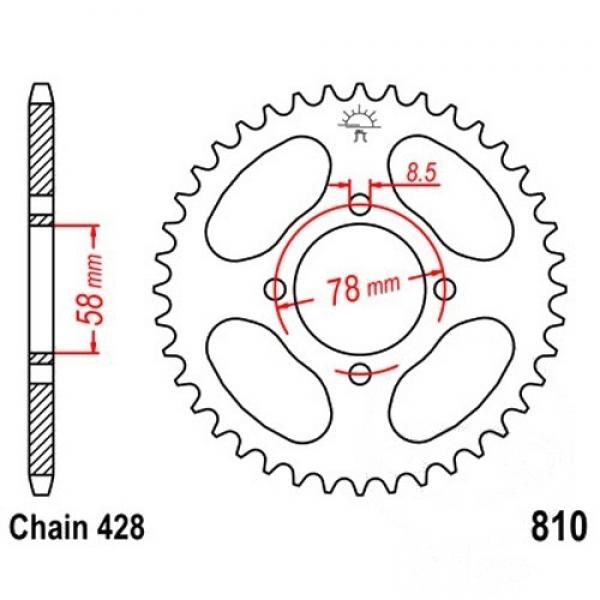 Kettenrad Stahl Teilung 428, Zähne 41