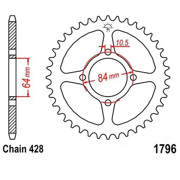 Kettenrad Stahl Teilung 428, Zähne 51