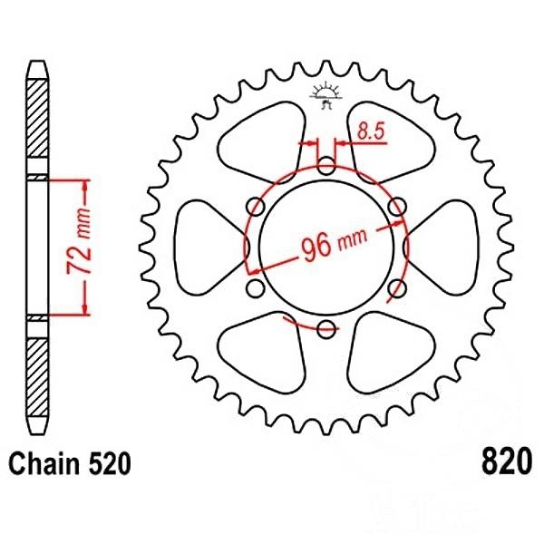 Kettenrad Stahl Teilung 520, Zähne 42