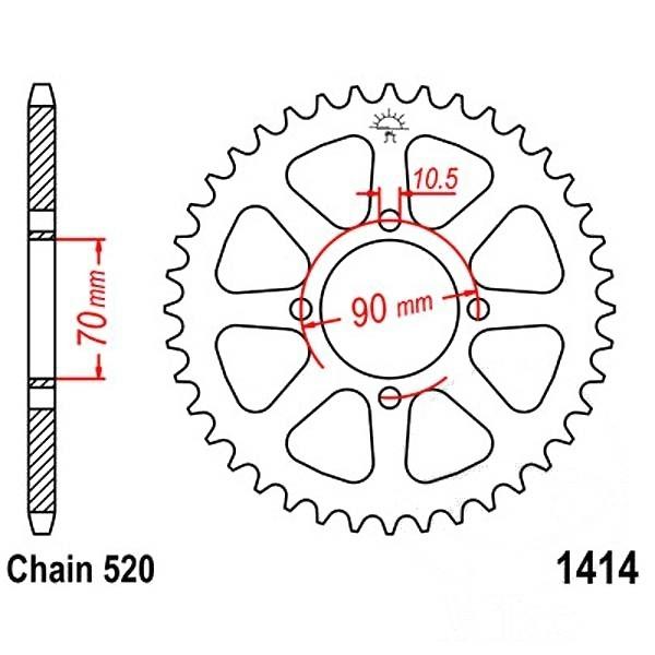 Kettenrad Stahl Teilung 520, Zähne 43