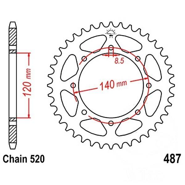 Kettenrad Stahl Teilung 520, Zähne 44