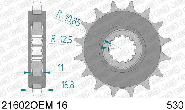 Antriebsritzel, Ritzel Teilung 530 mit Gummi, 16 Zähne