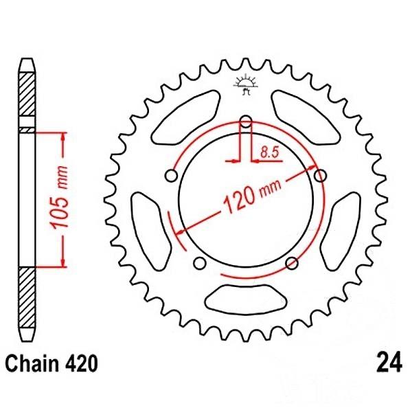 Kettenrad Stahl Teilung 420, Zähne 51