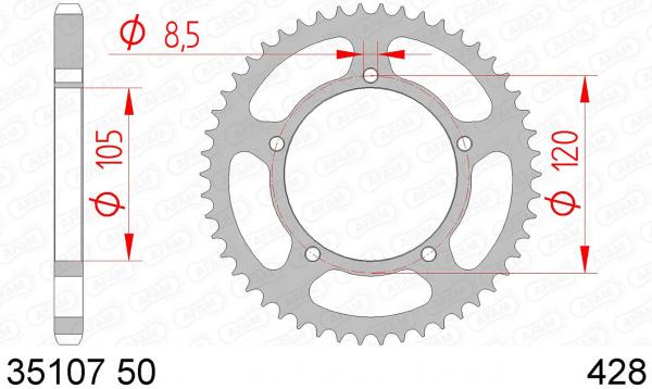 Kettenrad Stahl Teilung 428, Zähne 50