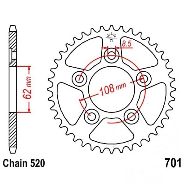 Kettenrad Stahl Teilung 520, Zähne 39