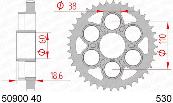 Kettenrad Stahl Teilung 530, Zähne 40