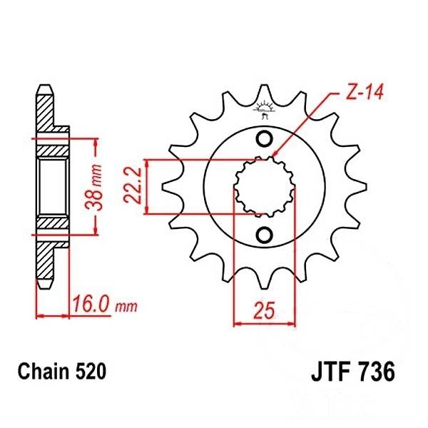 Antriebsritzel, Ritzel Teilung 520, 14 Zähne