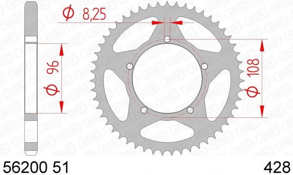 Kettenrad Stahl Teilung 428, Zähne 51