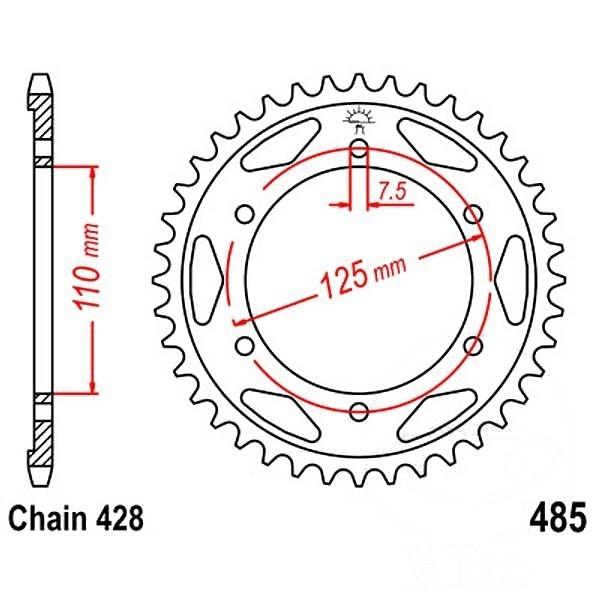 Kettenrad Stahl Teilung 428, Zähne 48