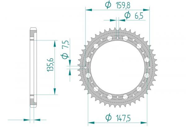 AFAM Kettenrad Alu Teilung 428, Zähne 53