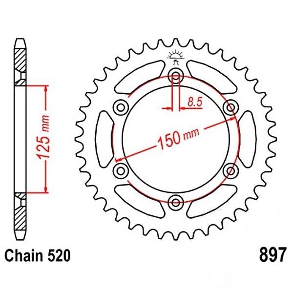 Kettenrad Stahl Teilung 520, Zähne 42