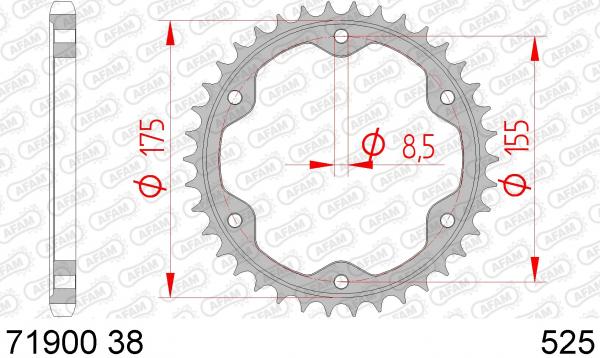 Kettenrad Stahl Teilung 525, Zähne 38