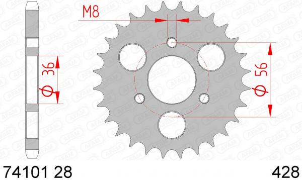 Kettenrad Stahl Teilung 428, Zähne 28