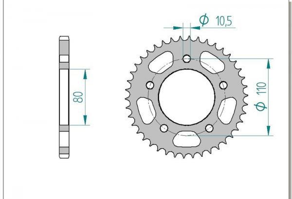 Kettenrad Stahl Teilung 428, Zähne 42