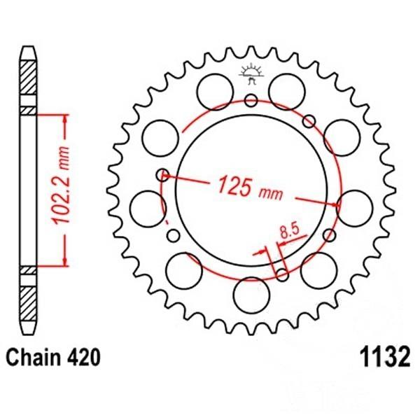 Kettenrad Stahl Teilung 420, Zähne 48